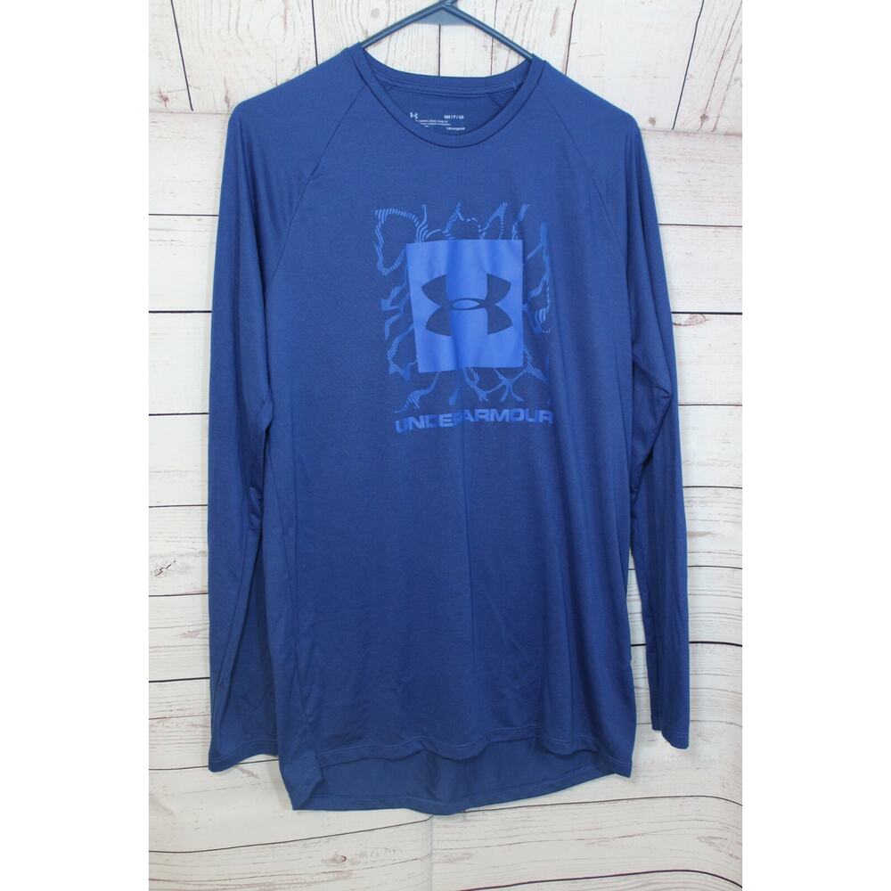 UNDER ARMOUR Men's Small Blue Polyester Long-Sleeve T-Shirt, Heatgear Shirt